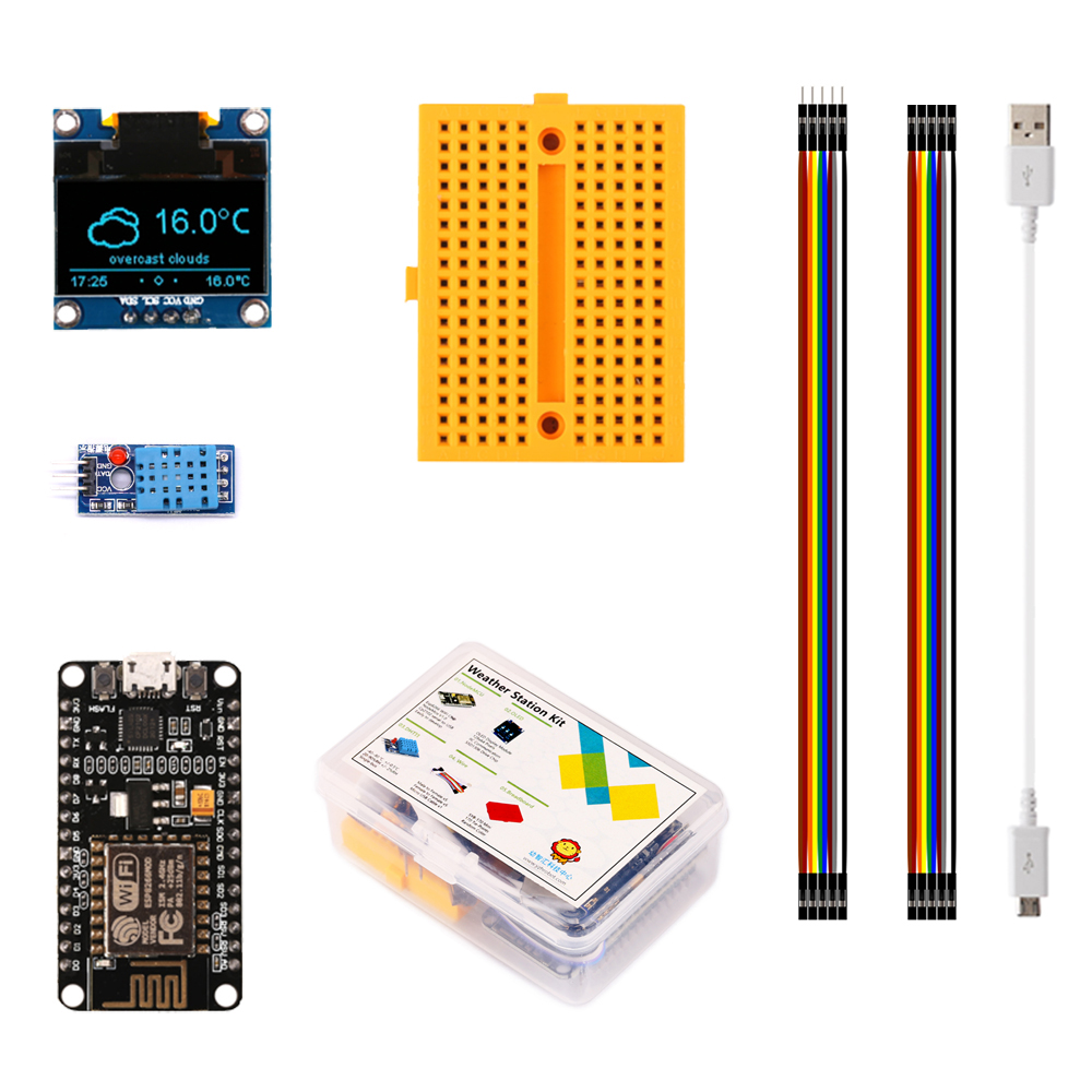 Esp8266 - 気象観測所esp8266,arduino ide iotスターターnodemcuデモボード用の温度湿度oled 0.96ディスプレイ付きdiyキット