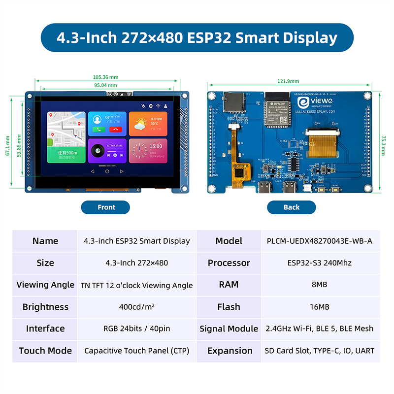ESP32 S3 4.3インチ 480*272静電容量式タッ - Esp32 P4 のレビューと価格